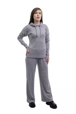 Костюм женский Ангора кофта с капюшоном и широкими штанами 106/205 меланд рубчик