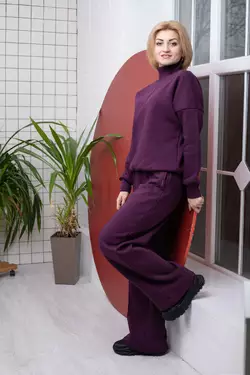Костюм женский Oversize с высокой горловиной и широкими штанами 101/201 Марсал