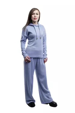 Костюм женский Ангора кофта с капюшоном и широкими штанами 106/205 Голубой