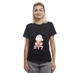 Bono Футболка жіноча прямого крою 950101чорна принт морозиво Bono Футболка жіноча прямого крою 950101чорна принт морозиво